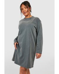 Boohoo - Plus Cotton Acid Wash Long Sleeve T-shirt Dress - Lyst