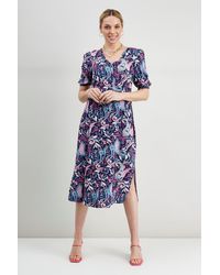 Wallis - Blue Paisley Shirred Cuff Button Through Dress - Lyst