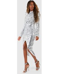 Boohoo - Sequin High Neck Ruched Midaxi Dress - Lyst