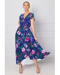Wallis - Occasion Floral Wrap Angel Sleeve Midi Dress - Lyst