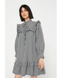 Warehouse - Check Frill Detail Tie Neck Mini Dress - Lyst