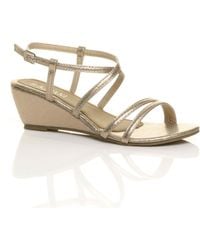 AJVANI - Mid Wedge Heel Crossed Straps Sandals - Lyst