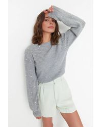 WOVCOR - Crew Neck Knit Sweater W/ Pearl Details - Lyst