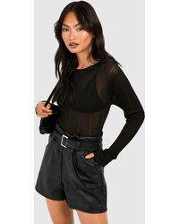 Boohoo - Faux Leather Look Belted High Waisted Short - Lyst