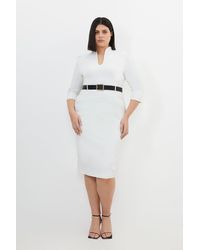 Karen Millen - Plus Size Tailored Structured Crepe High Neck Belted Dress - Lyst