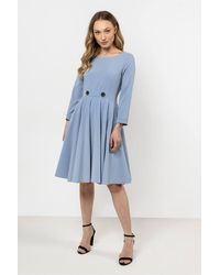Love Lace - Flared Boat Neck Day Dress With Front Buttons - Lyst