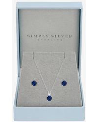 Simply Silver - Sterling Plated Sapphire Solitaire Set - Lyst