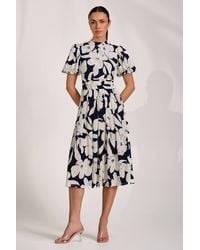 Jolie Moi - Turtle Neck Puff Sleeve Jersey Midi Dress - Lyst