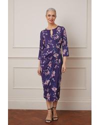 Wallis - Floral Print Double Jersey Wrap Midi Dress - Lyst