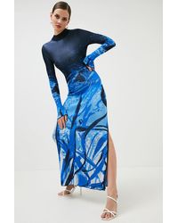 Karen Millen - Ombre Floral Slinky Knit Maxi Dress - Lyst