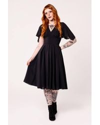 Hell Bunny - Titania Mid Length Chiffon Dress With V Neck & Draped Sleeves - Lyst
