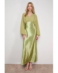 Oasis - Plain Balloon Sleeve V Neck Satin Chiffon Mix Midaxi Dress - Lyst