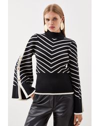 Karen Millen - Striped Viscose Blend Full Sleeve Knit Jumper - Lyst