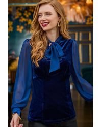 Joe Browns - Velour Tie Neck Top With Woven Sleeve - Lyst