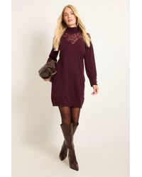 Wallis - Petite Lace Detail Funnel Neck Knitted Dress - Lyst