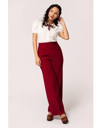 Hell Bunny - Ginger Wide Leg Trousers Side Button Fastening Back Pocket Detail - Lyst