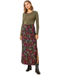 Roman - Ditsy Floral Jersey Midi Skirt - Lyst
