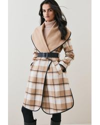 Karen Millen - Italian Wool Cashmere Check Belted Waterfall Coat - Lyst