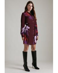 Karen Millen - Graphic Floral Print Woven Mini Shirt Dress - Lyst