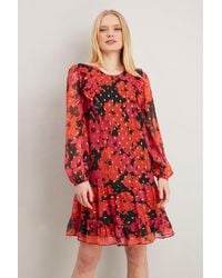 Wallis - Red Floral Metallic Frill Shift Dress - Lyst