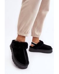 Love Lace - Platform Warm Lined Suede Slippers With Faux Fur - Lyst