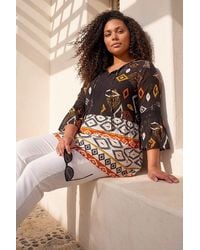 Roman - Curve Ikat Print Woven Top - Lyst