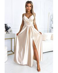 Love Lace - Satin Strappy Maxi Dress With Belt & Slit - Lyst