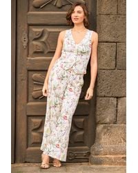 Joe Browns - Linen Blend Wide Leg Trousers With Butterfly & Floral Print - Lyst