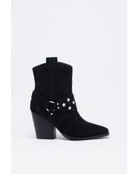 Warehouse - Suede Harness Detail Ankle Cowboy Boot - Lyst