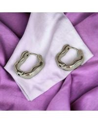 The Colourful Aura - Irregular Wave Oval Hoop Earrings, 1 Inch Stainless Steel - Lyst