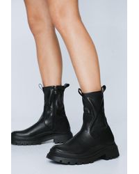 Nasty Gal - Chunky Faux Leather Ankle Sock Boots - Lyst