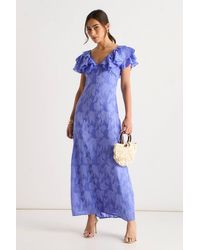Gini London - Satin Jacquard Ruffle Maxi Dress - Lyst