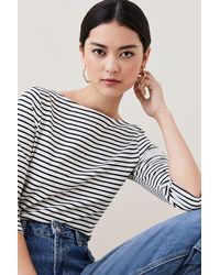 Karen Millen - Petite Cotton Stripe 3/4 Sleeve Top - Lyst