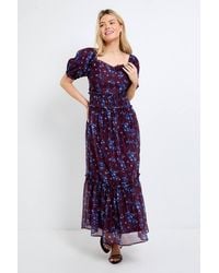 Dorothy Perkins - Dp Luxe Chocolate Floral Ditsy Printed Organza Frill Detail Puff Sleeve Maxi Dress - Lyst