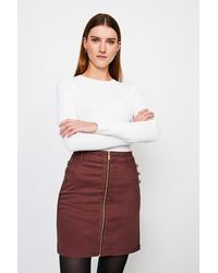 Karen Millen - Stretch Twill Front Zip Button Skirt - Lyst