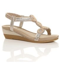 AJVANI - Mid Wedge Heel Diamante Slingback Sandals Wedges - Lyst