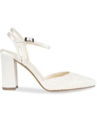 Paradox London - Satin And Lace 'fauna' High Block Heel Court Shoes - Lyst