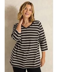 Evans - Stripe V-Neck Cotton Top - Lyst