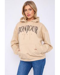 Stylewise - Bonjour Leopard Graphic Print Glitter Detail Hoodie - Lyst
