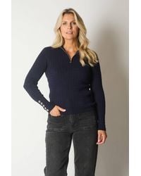 Solo - Cable Knit Quarter-Zip Sweater With Button Cuff Detail - Lyst