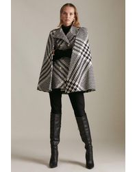 Karen Millen - Petite Check Wool Blend Military Cape Coat - Lyst