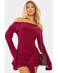 EGO - Body Contouring Long Sleeve Drape Slinky Mini Dress - Lyst