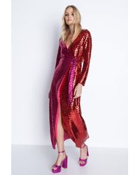 Warehouse - Rectangle Sequin Wrap Midi Dress - Lyst