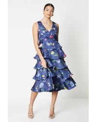 Coast - Glossy Printed Wrap Bodice Tiered Skirt Midi Dress - Lyst
