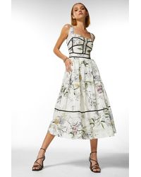 Karen Millen - Petite Botanical Silk Cotton Corset Dress - Lyst