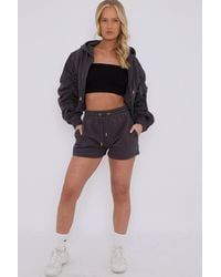 Stylewise - Ruched Sleeve Cropped Fleece Hoodie & Shorts Co-Ord - Lyst