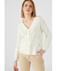 DAMART - Cotton Blend Chevron & Cable Stitch V-Neck Cardigan - Lyst
