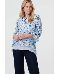 Izabel London - Floral Layered 3/4 Sleeve Tunic Top - Lyst