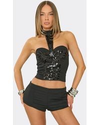 EGO - Sleeveless High Neck Sequin Corset Top - Lyst