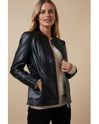 Wallis - Petite Black Faux Leather Pleat Detail Zip Front Jacket - Lyst